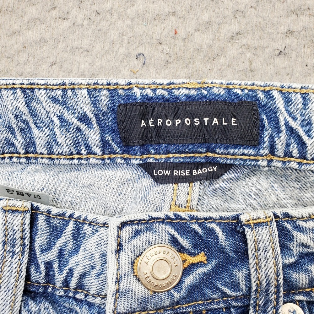 Aéropostale Baggy Jeans Womens 6R Blue Denim Distressed Low Rise Straight Leg - Picture 7 of 10